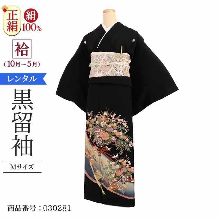 黒留袖 レンタル おすすめ Mサイズ 青のし刺繍花車 正絹 留袖 レンタル 留袖レンタル 黒留袖レンタル 【レンタル】 黒留袖 袷 母親 2