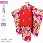 七五三 着物 3歳 レンタル 女の子 【赤鶴被布紫菊牡丹袷】 七五三 3歳 アンティーク レトロ モダン 753 女 女子 被布 【レンタル】 七五三 着物 3歳 小さめ 肩上げ 腰上げ 無料 三歳 3才