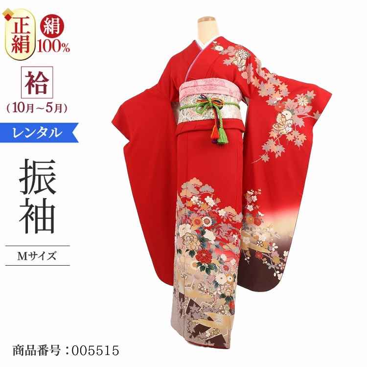 振袖 レンタル 赤 【Mサイズ 赤黒篭目花疋田】 振袖 レンタル 成人式 シンプル 1か月 振袖レンタル フルセット 結婚式  【レンタル】 大正ロマン 振袖