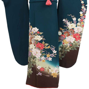 振袖 レンタル 緑 【Mサイズ 濃緑茶花御所車】 振袖 レンタル 成人式 シンプル 1か月 振袖レンタル フルセット 結婚式  【レンタル】 大正ロマン 振袖