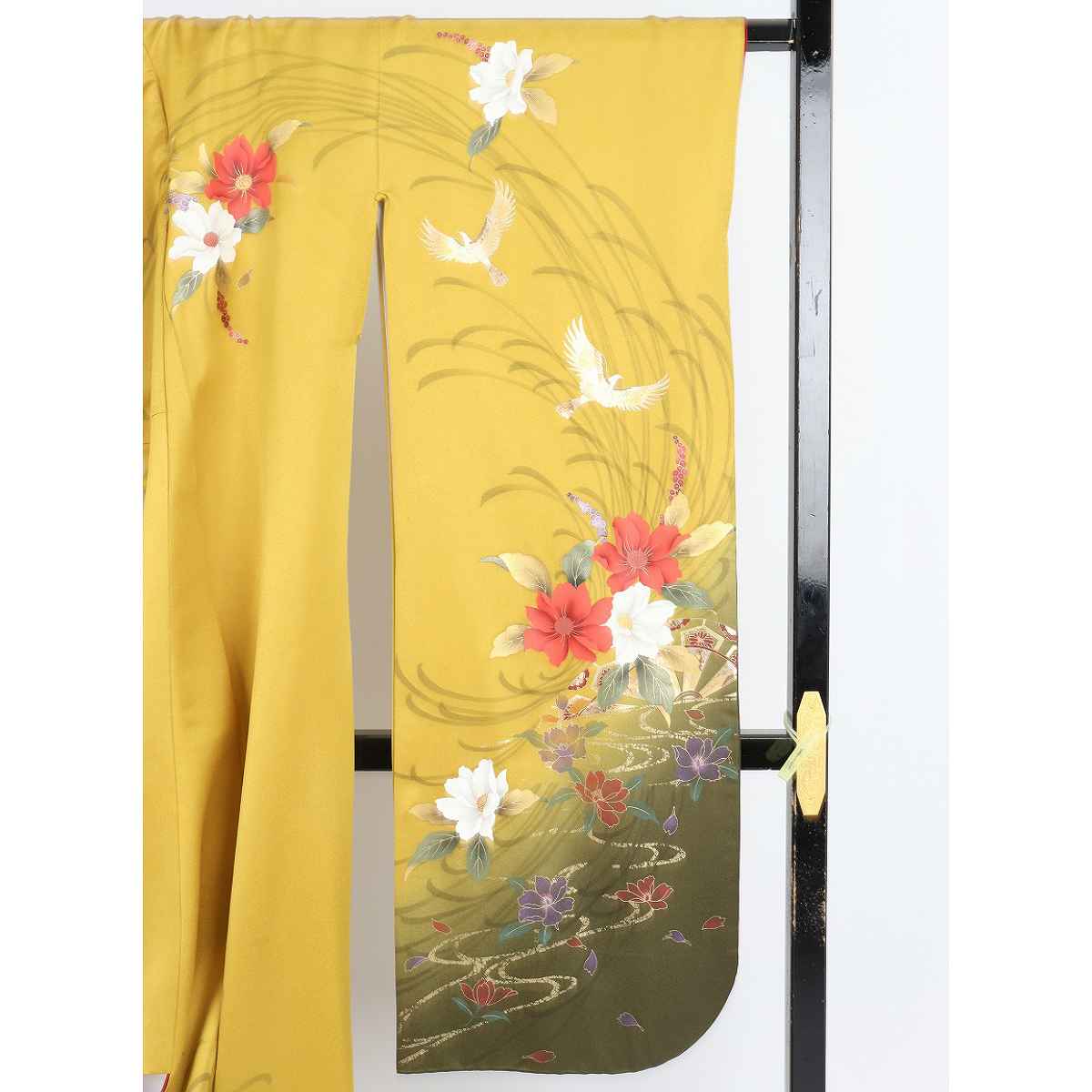❮m ,m,a ❯振袖フルセット、正絹総絞り振袖セット、成人式、山吹色 振袖フルセット 身丈168裄68.5 L 成人式 こむさでもーど 豪華