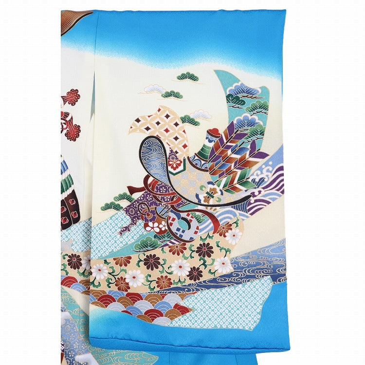 お宮参り 産着 レンタル 男の子 青地束のしに兜 【レンタル】 お宮参り