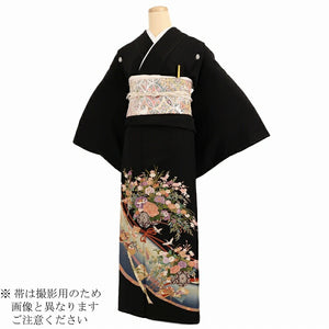 黒留袖 レンタル おすすめ Mサイズ 青のし刺繍花車 正絹 留袖 レンタル 留袖レンタル 黒留袖レンタル 【レンタル】 黒留袖 袷 母親 20代 30代 40代 50代 60代