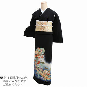 黒留袖 レンタル おすすめ Mサイズ 青束のし刺繍桃扇 正絹 留袖 レンタル 留袖レンタル 黒留袖レンタル 【レンタル】 黒留袖 袷 母親 20代 30代 40代 50代 60代