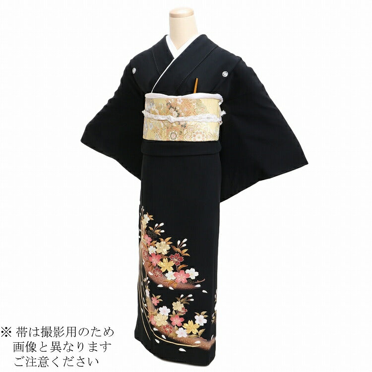 黒留袖 レンタル おすすめ Mサイズ 茶金縫桜金鶏 正絹 留袖