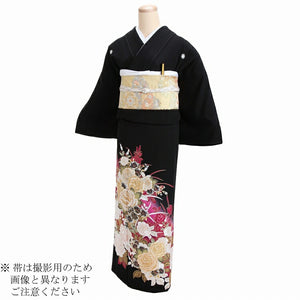 黒留袖 レンタル Mサイズ 赤紫ぼかしバラ 正絹 留袖 レンタル 留袖レンタル 黒留袖レンタル 【レンタル】 黒留袖 袷 母親 20代 30代 40代 50代 60代