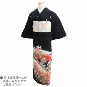 黒留袖 レンタル Mサイズ 赤ぼかし菱天井花車 正絹 留袖 レンタル 留袖レンタル 黒留袖レンタル 【レンタル】 黒留袖 袷 母親 20代 30代 40代 50代 60代