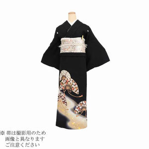 黒留袖 レンタル Mサイズ 流水花扇面づくし 正絹 留袖 レンタル 留袖レンタル 黒留袖レンタル 【レンタル】 黒留袖 袷 母親 20代 30代 40代 50代 60代