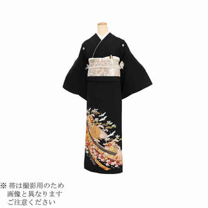黒留袖 レンタル Mサイズ 朱箔のし松に飛鶴 正絹 留袖 レンタル 留袖レンタル 黒留袖レンタル 【レンタル】 黒留袖 袷 母親 20代 30代 40代 50代 60代