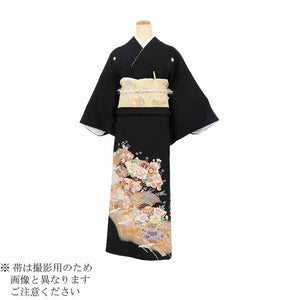 黒留袖 レンタル Mサイズ 桃花扇鼓飛鶴 正絹 留袖 レンタル 留袖レンタル 黒留袖レンタル 【レンタル】 黒留袖 袷 母親 20代 30代 40代 50代 60代