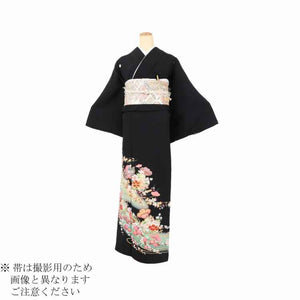 黒留袖 レンタル 大きいサイズ 広幅 Lサイズ 緑時梅に流水 正絹 留袖 レンタル 留袖レンタル 黒留袖レンタル 【レンタル】 黒留袖 レンタルLL 大きめの 20代 30代 40代 50代 60代