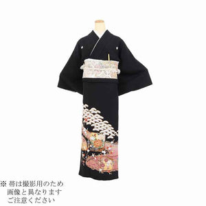 黒留袖 レンタル 大きいサイズ 広幅 Lサイズ 赤柴流水松梅 正絹 留袖 レンタル 留袖レンタル 黒留袖レンタル 【レンタル】 黒留袖 レンタルLL 大きめの 20代 30代 40代 50代 60代