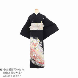 黒留袖 レンタル 大きいサイズ 広幅 Lサイズ 赤箔花車 正絹 留袖 レンタル 留袖レンタル 黒留袖レンタル 【レンタル】 黒留袖 レンタルLL 大きめの 20代 30代 40代 50代 60代