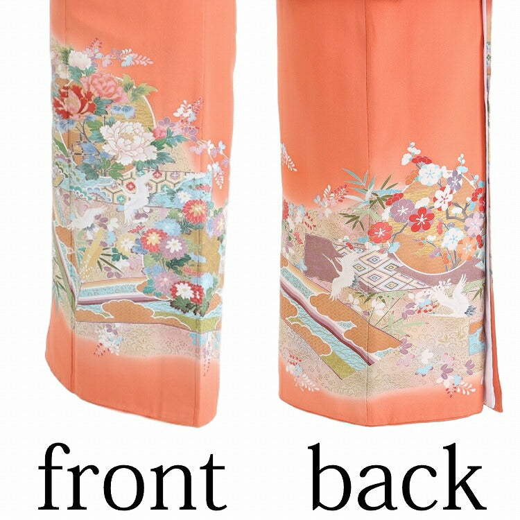 色留袖　オレンジ色　紋付　四季の花柄　牡丹等 037002top.jpg