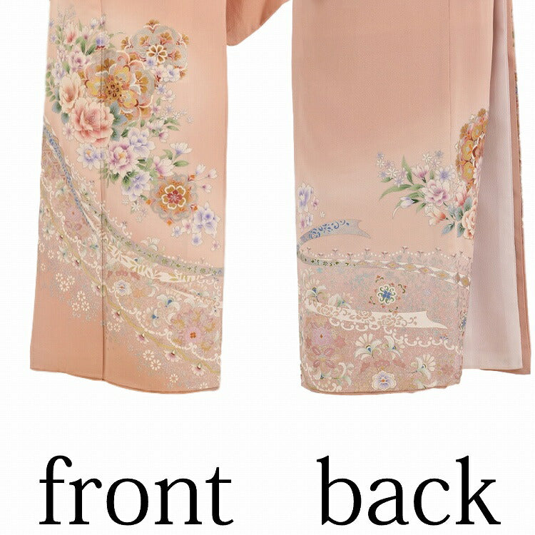 色留袖 正絹 比翼仕立て 三つ紋 四季花 150cm前後 レンタル 色留袖 レンタル おしゃれ Mサイズ 藤箔更紗洋花