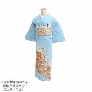 レンタル 色留袖 レンタル おしゃれ Mサイズ 水色祝几帳 【レンタル】 五つ紋 20代 30代 40代 50代 正絹 結婚式 フルセット 叙勲 叙勲式 式典 金婚式 祖母 親族 姉妹 叔母 伯母 比翼仕立て 帯