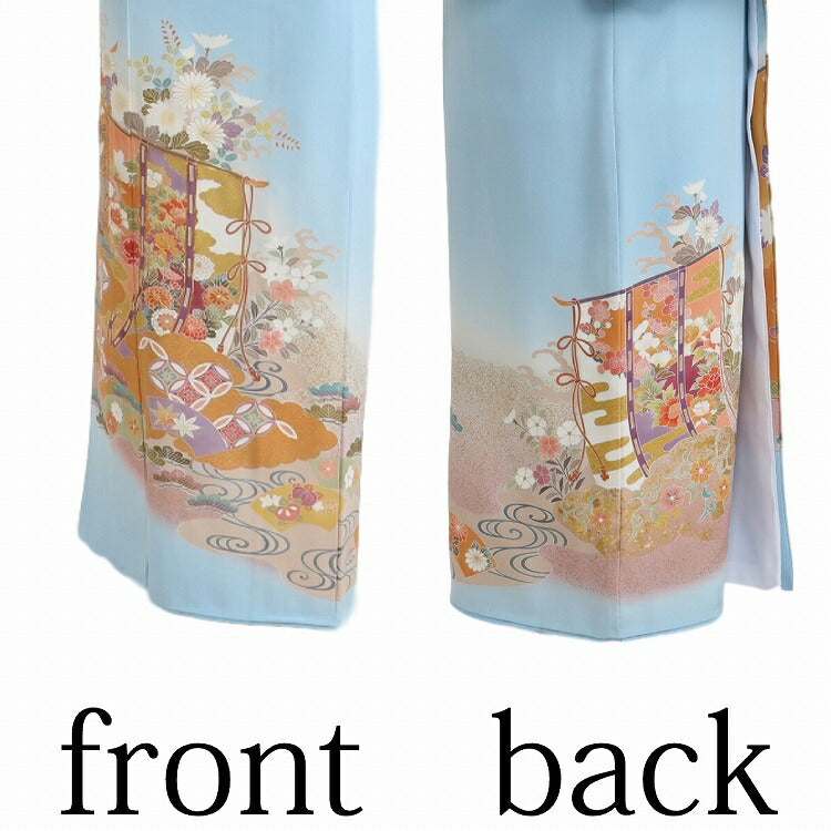レンタル 色留袖 レンタル おしゃれ Mサイズ 水色祝几帳 【レンタル
