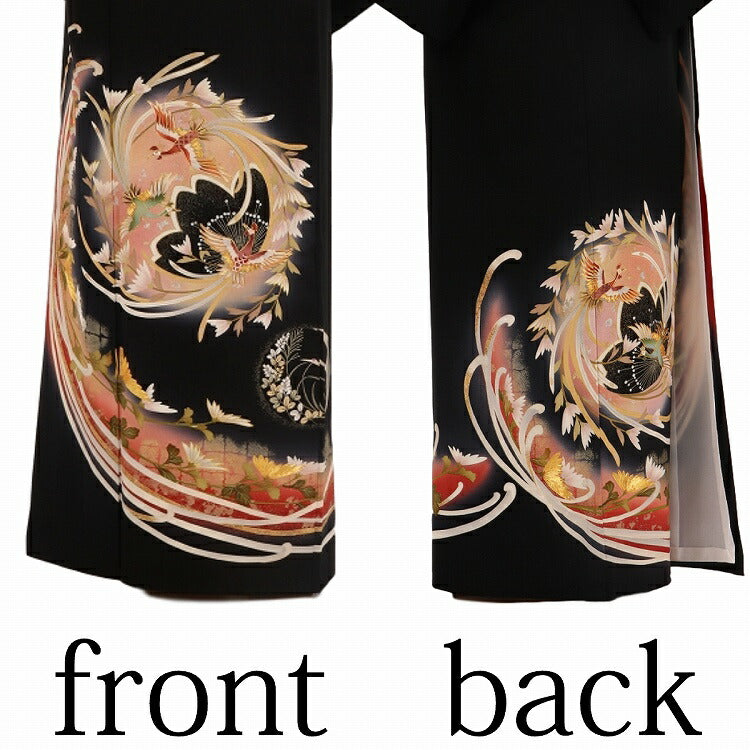 結婚式 黒留袖 レンタル 夏用 単衣 おすすめ Mサイズ 金縫乱菊鳳凰