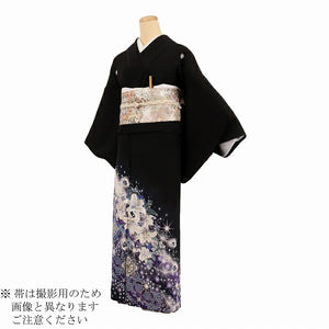 結婚式 黒留袖 レンタル 夏用 単衣 Mサイズ 紫孔雀百合 正絹 留袖 レンタル 留袖レンタル 黒留袖レンタル 【レンタル】 結婚式 単衣 母親 20代 30代 40代 50代 60代