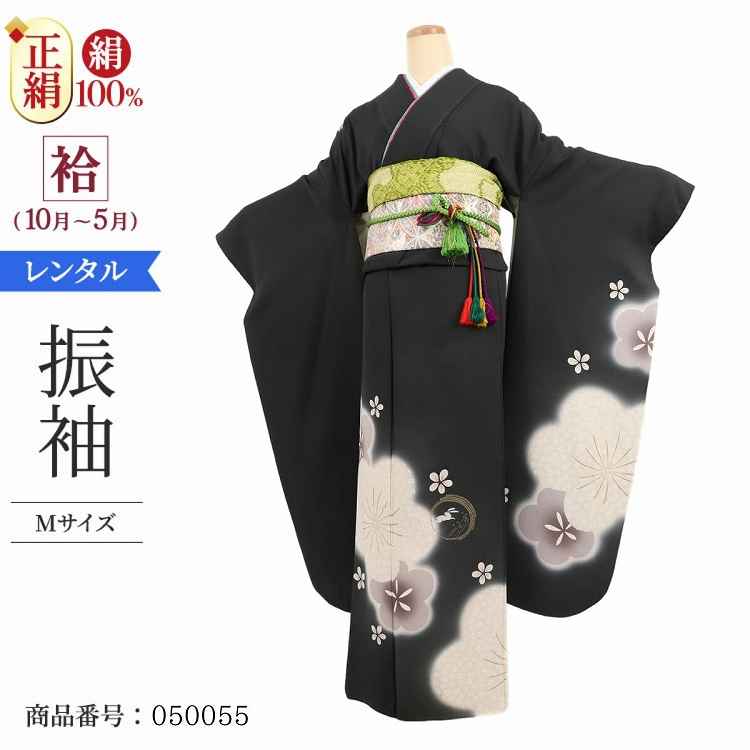 振袖 レンタル 黒 【Mサイズ 黒桜花火】 振袖 レンタル 成人式 シンプル 1か月 振袖レンタル フルセット 結婚式  【レンタル】 大正ロマン 振袖