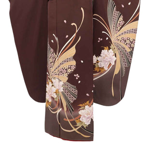 振袖 レンタル 茶 【Mサイズ 濃茶牡丹幻想蝶】 振袖 レンタル 成人式 シンプル 1か月 振袖レンタル フルセット 結婚式  【レンタル】 大正ロマン 振袖