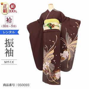 振袖 レンタル 茶 【Mサイズ 濃茶牡丹幻想蝶】 振袖 レンタル 成人式 シンプル 1か月 振袖レンタル フルセット 結婚式  【レンタル】 大正ロマン 振袖