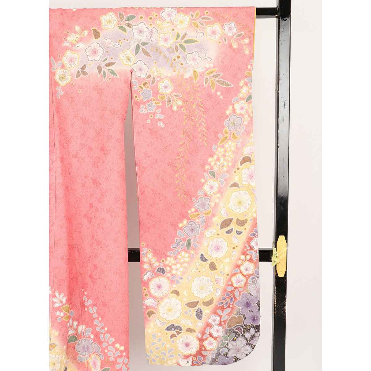振袖 レンタル ピンク 振袖 辻が花 【Mサイズ 朱鷺黒絞入辻が花