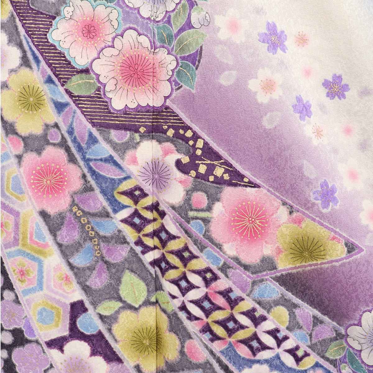 振袖 レンタル 白 振袖 辻が花 【Mサイズ 白ネズ紫のし辻が花