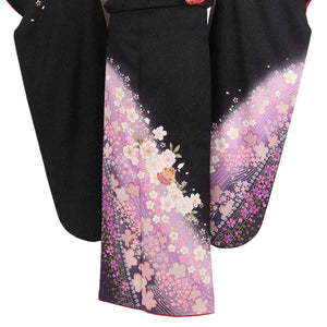 振袖 レンタル 黒 【Mサイズ 黒藤ラメ疋田桜鞠】 振袖 レンタル 成人式 シンプル 1か月 振袖レンタル フルセット 結婚式  【レンタル】 大正ロマン 振袖