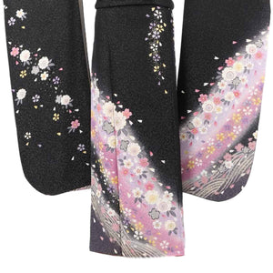 振袖 レンタル 黒 【Mサイズ 黒ラメ葉桜】 振袖 レンタル 成人式 シンプル 1か月 振袖レンタル フルセット 結婚式  【レンタル】 大正ロマン 振袖