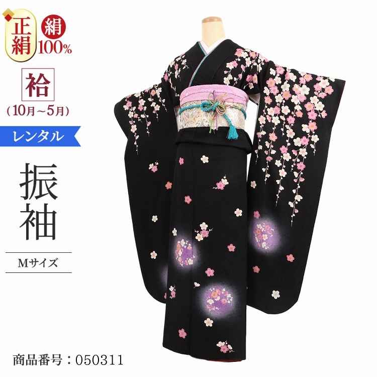 振袖 レンタル 黒 【Mサイズ 黒夢四君子】 振袖 レンタル 成人式 シンプル 1か月 振袖レンタル フルセット 結婚式  【レンタル】 大正ロマン 振袖