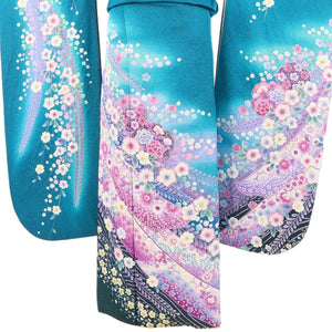 振袖 辻が花 【Mサイズ 青緑花紫ラメ辻が花 9999 】 振袖 レンタル 成人式 シンプル 1か月 振袖レンタル フルセット 結婚式  【レンタル】 大正ロマン 振袖