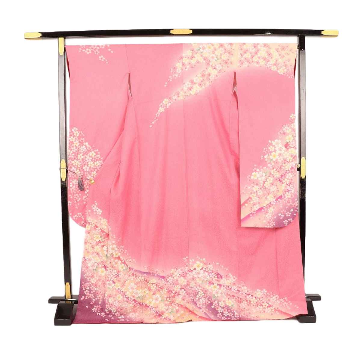 ローズピンクしぼり桜ラメ 振袖フルセット 振袖