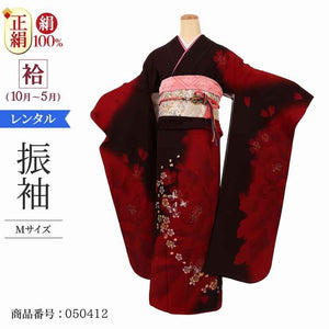 振袖 レンタル 茶 【Mサイズ 濃茶赤蘭桜蝶】 振袖 レンタル 成人式 シンプル 1か月 振袖レンタル フルセット 結婚式  【レンタル】 大正ロマン 振袖