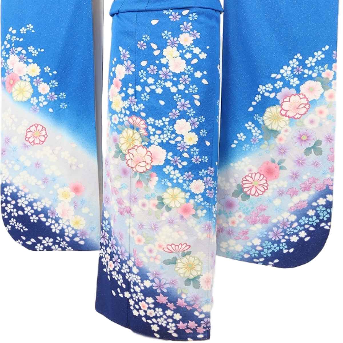 【美おり】FR4212 振袖 振袖フルセット 6点セット 青 金通し ラメ 刺繍 振袖 レンタル 青 紺色 【Mサイズ 青ラメ絞入花園】 振袖
