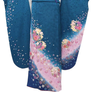 振袖 レンタル 緑 【Mサイズ 濃緑紺時桜花丸】 振袖 レンタル 成人式 シンプル 1か月 振袖レンタル フルセット 結婚式  【レンタル】 大正ロマン 振袖