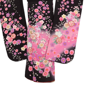 振袖 レンタル 黒 【Mサイズ 黒ピンクラメ花雪輪】 振袖 レンタル 成人式 シンプル 結婚式 レトロ かっこいい 【レンタル】 大正ロマン 振袖