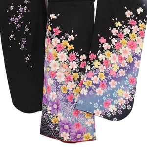 振袖 レンタル 黒 【Mサイズ 黒紫ラメ花ロマン】 振袖 レンタル 成人式 シンプル 結婚式 レトロ かっこいい 【レンタル】 大正ロマン 振袖