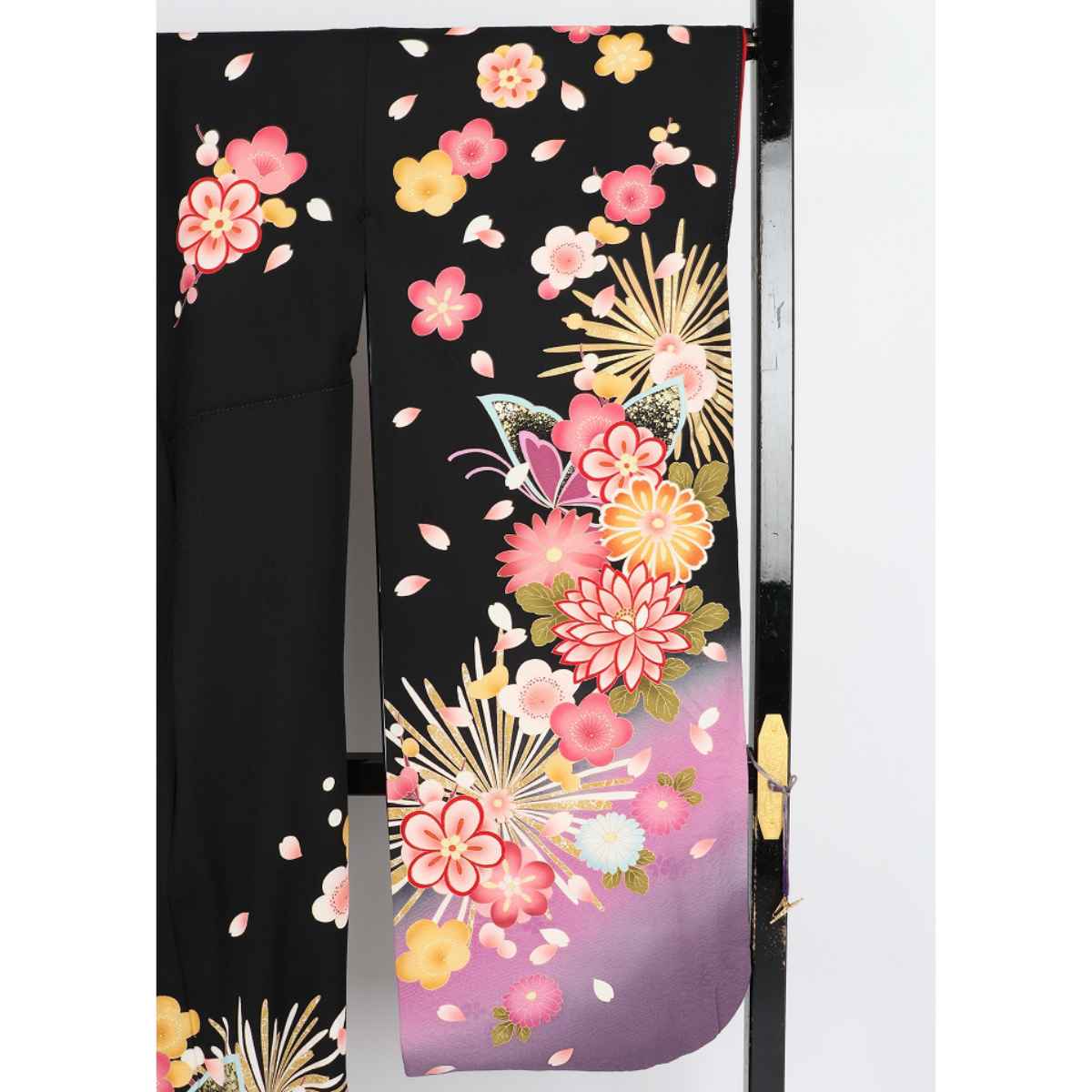 振袖 レンタル 黒 【Mサイズ 黒藤花乱舞蝶】 振袖 レンタル 成人式