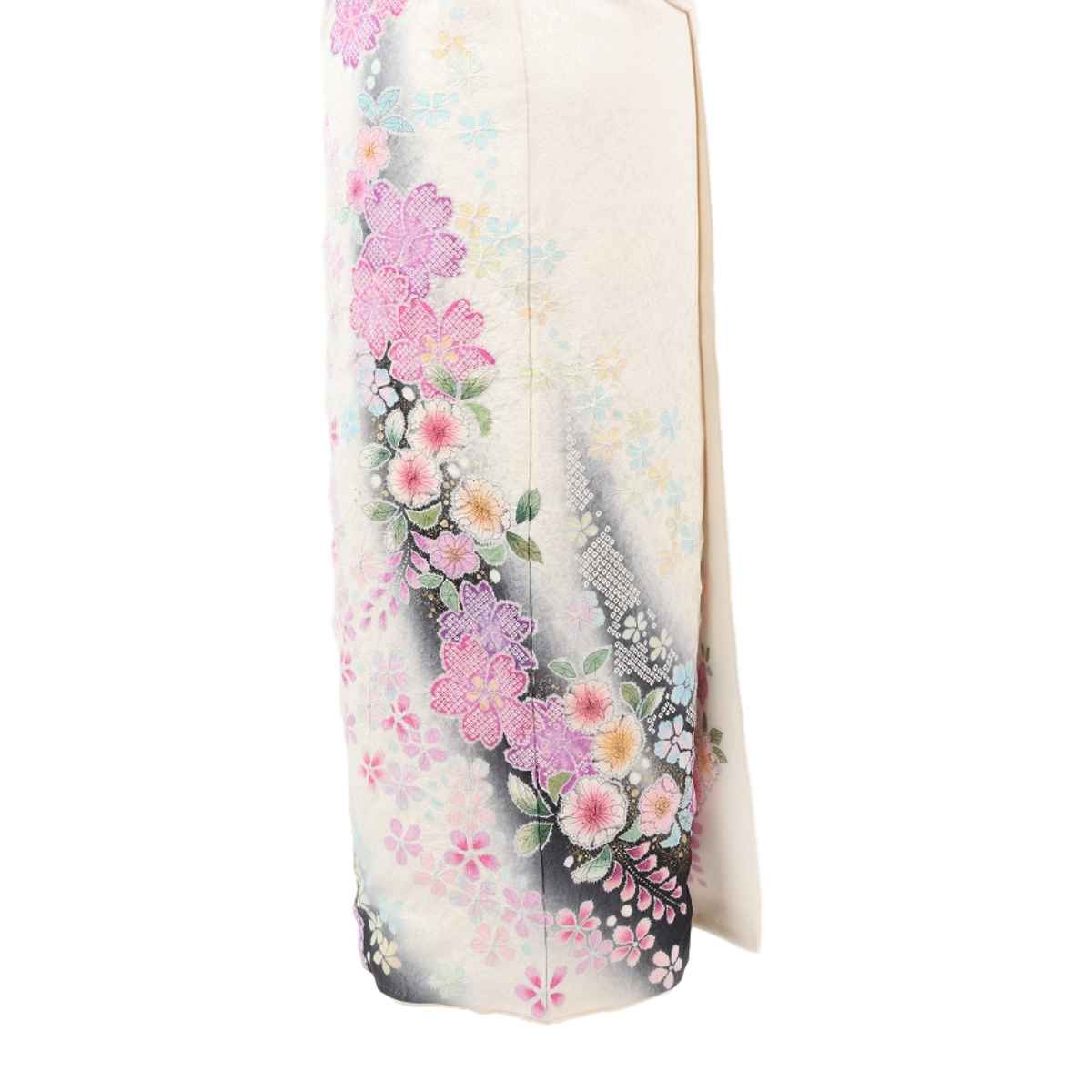 振袖 レンタル 白 振袖 辻が花 【Mサイズ 白黒絞入桜辻が花