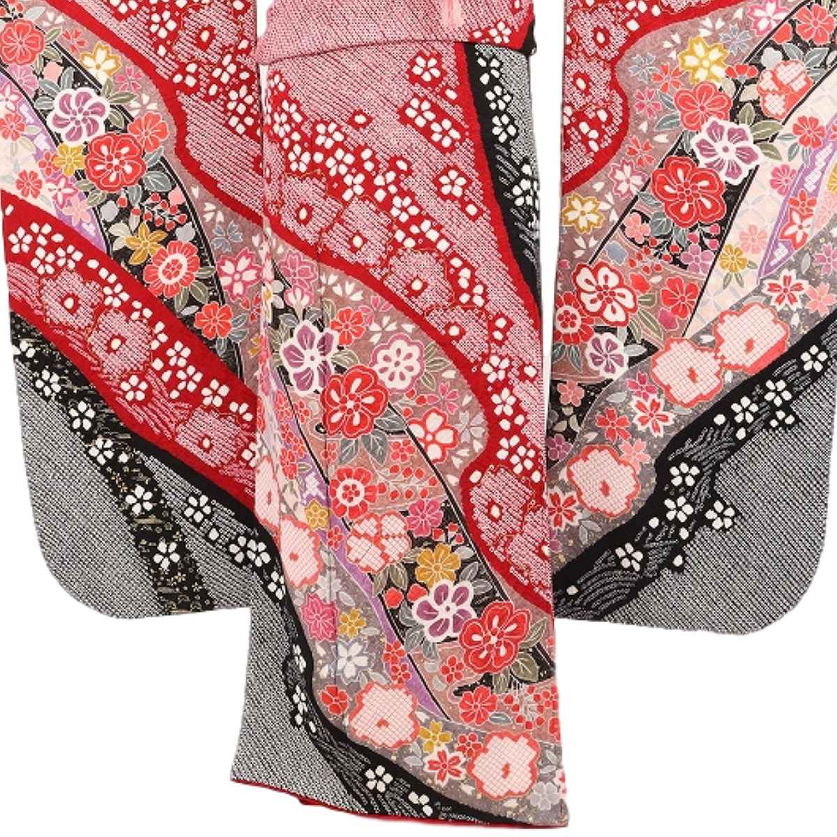 振袖 レンタル 赤 振袖 総絞り 振袖 辻が花 【Mサイズ 赤黒総絞道長