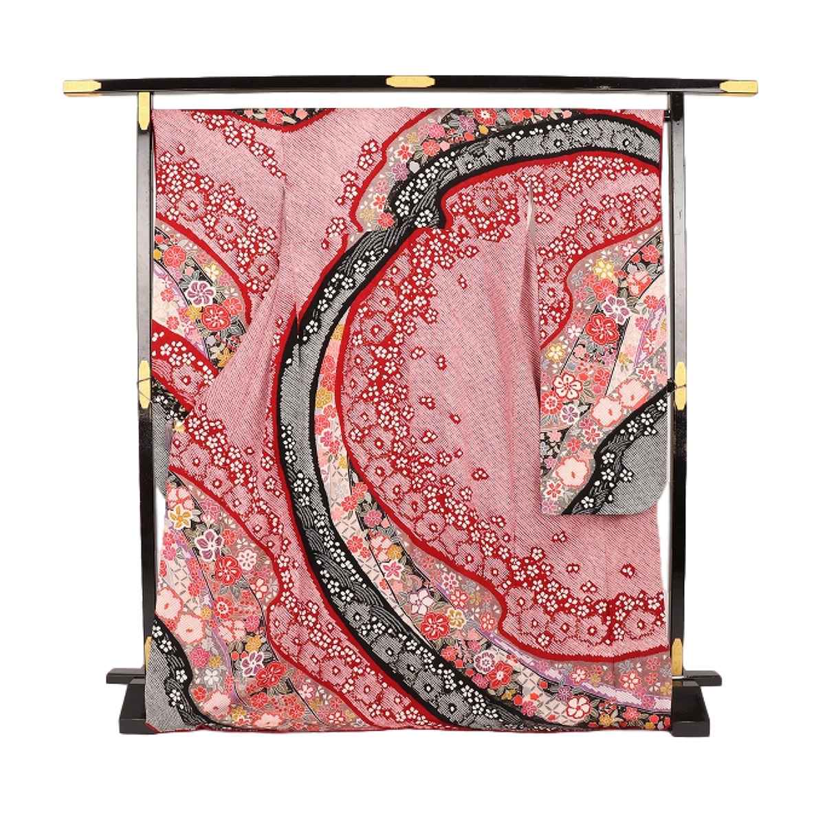 振袖 レンタル 赤 振袖 総絞り 振袖 辻が花 【Mサイズ 赤黒総絞道長