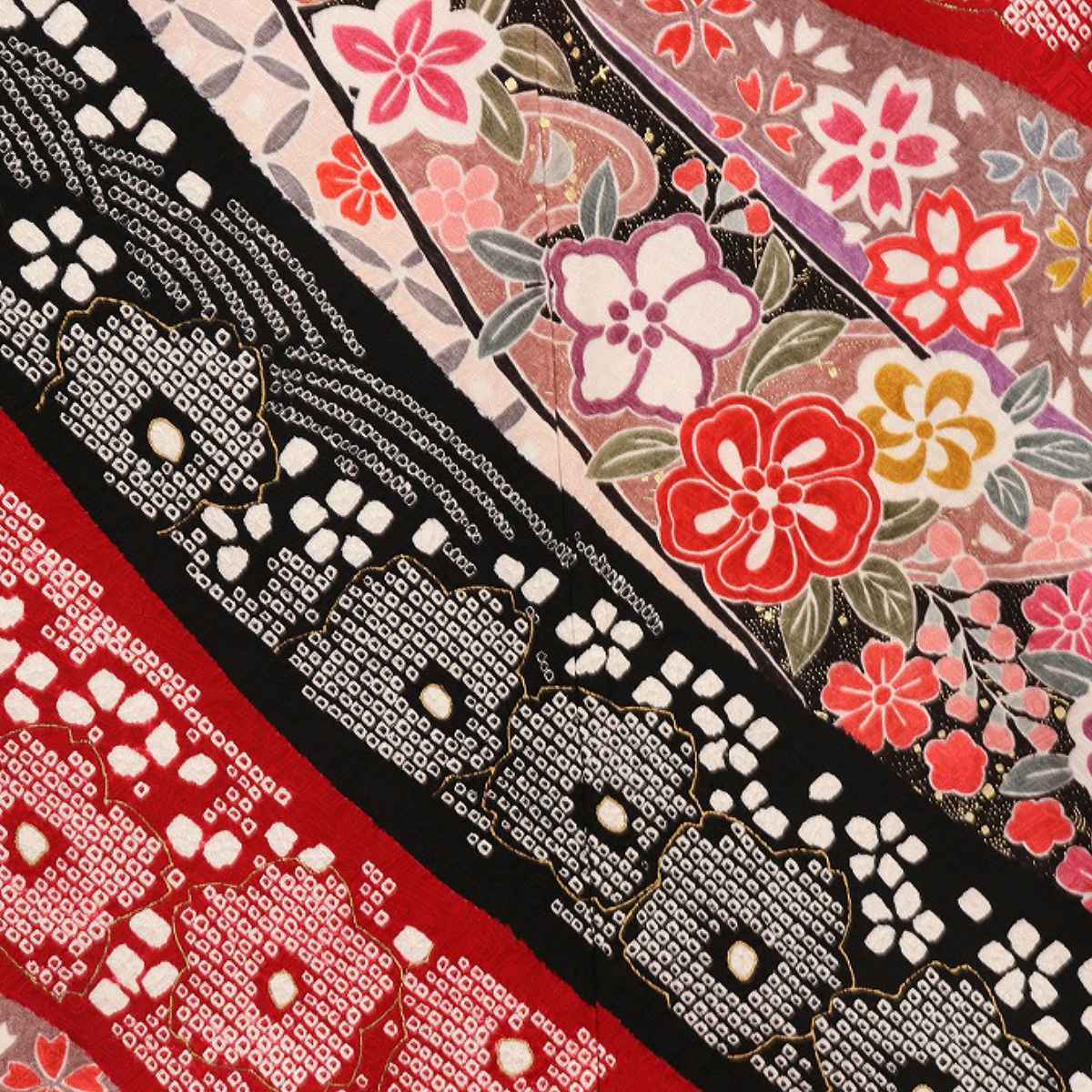 振袖 レンタル 赤 振袖 総絞り 振袖 辻が花 【Mサイズ 赤黒総絞道長