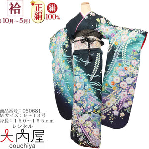 振袖 レンタル 黒 振袖 辻が花 【Mサイズ 黒ラメ辻が花】 振袖 レンタル 成人式 シンプル 結婚式 レトロ かっこいい 【レンタル】 大正ロマン 振袖