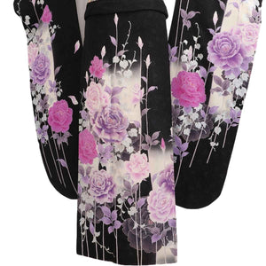 振袖 レンタル 黒 【Mサイズ 黒藤ラメ恋バラ スザンヌ】 振袖 レンタル 成人式 シンプル 結婚式 レトロ かっこいい 【レンタル】 大正ロマン 振袖