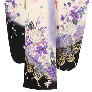 振袖 レンタル 白 【Mサイズ 白黒紫ラメバラ蘭】 振袖 レンタル 成人式 シンプル 結婚式 レトロ かっこいい 【レンタル】 大正ロマン 振袖