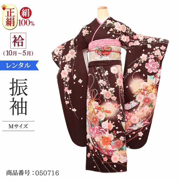 振袖 レンタル 茶 【Mサイズ 濃茶時花鞠のし】 振袖 レンタル 成人式 シンプル 結婚式 レトロ かっこいい 【レンタル】 大正ロマン 振袖