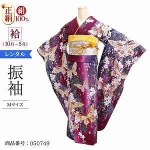振袖 レンタル 茶 【Mサイズ 海老茶黒枝垂桜蝶】 振袖 レンタル 成人式 シンプル 結婚式 レトロ かっこいい 【レンタル】 大正ロマン 振袖 レンタル