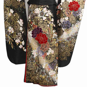 振袖 レンタル 黒 【Mサイズ 黒金ラメバラ刺繍蝶 桂由美】 振袖 レンタル 成人式 シンプル 結婚式 レトロ かっこいい 【レンタル】 大正ロマン 振袖