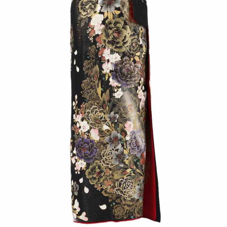 振袖 レンタル 黒 【Mサイズ 黒金ラメバラ刺繍蝶 桂由美】 振袖